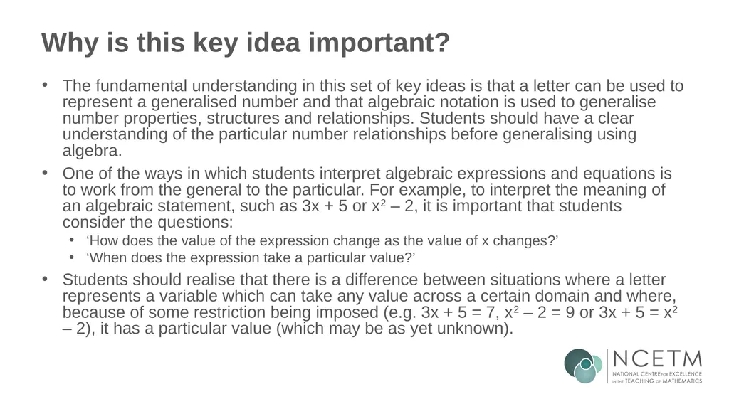 Using a letter to represent unknowns (From 1.4 - slide 7 of 32