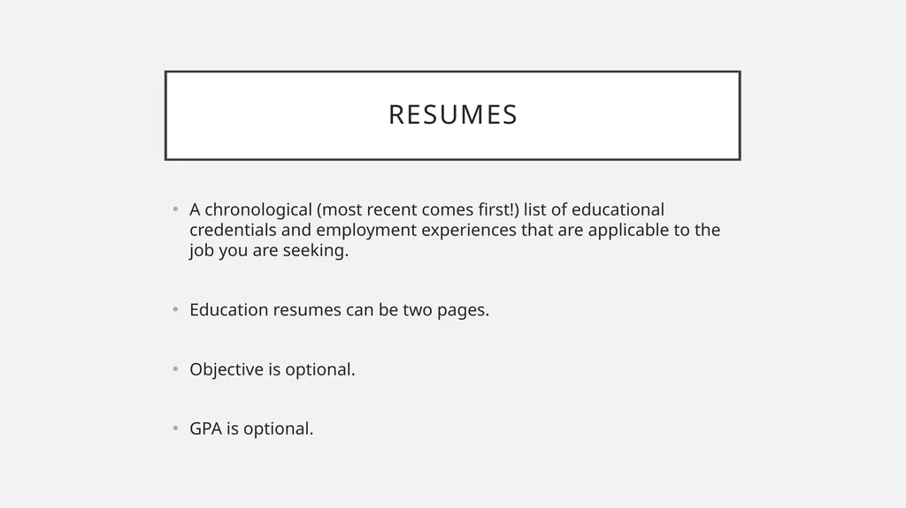 Student teaching Resume and cover letter workshop - slide 9 of 38