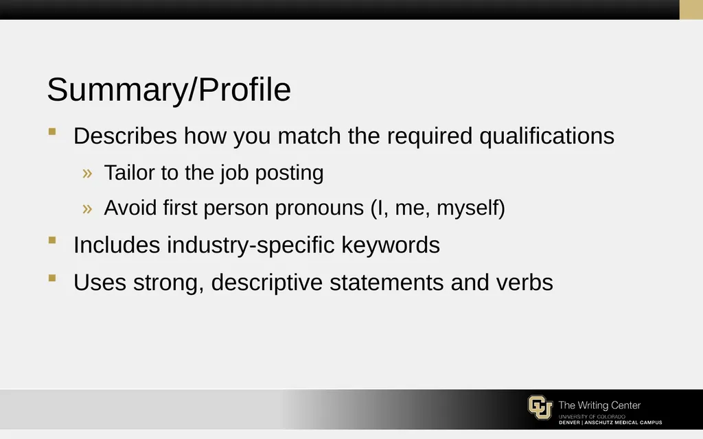 Résumés and Cover Letters for the College of - slide 9 of 30