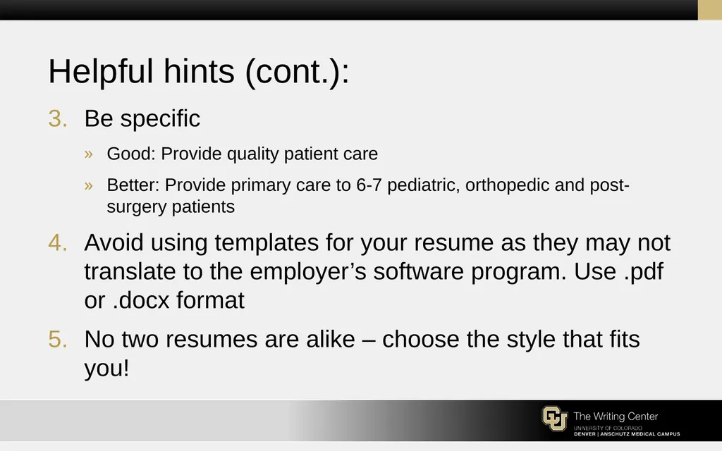 Résumés and Cover Letters for the College of - slide 16 of 30