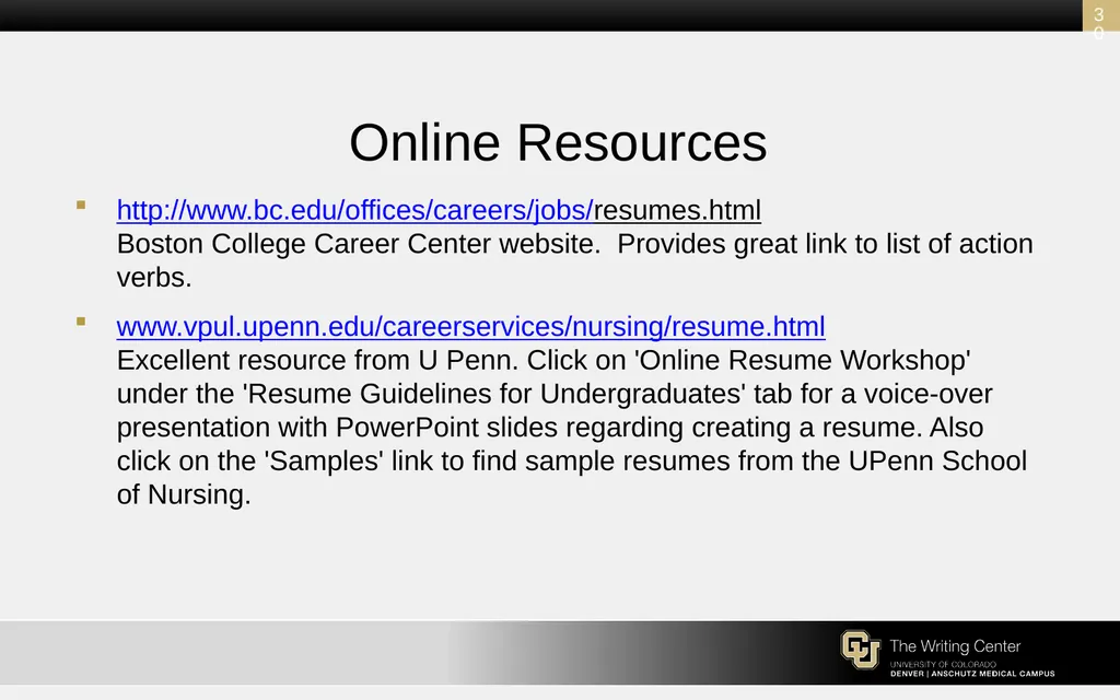 Résumés and Cover Letters for the College of - slide 30 of 30