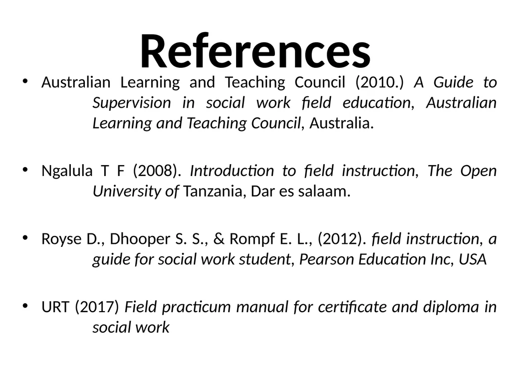 SWT04211 SOCIAL WORK FIELD INSTRUCTION Topic 1 : - slide 235 of 264