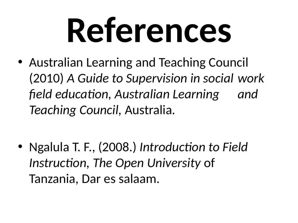 SWT04211 SOCIAL WORK FIELD INSTRUCTION Topic 1 : - slide 261 of 264