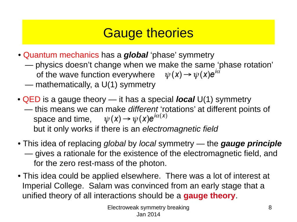 Electroweak symmetry breaking Jan 2014 1 - slide 8 of 19