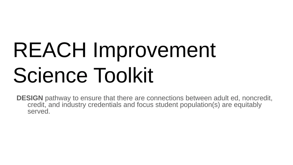 REACH Improvement Science Toolkit DESIGN pathway - slide 1 of 17