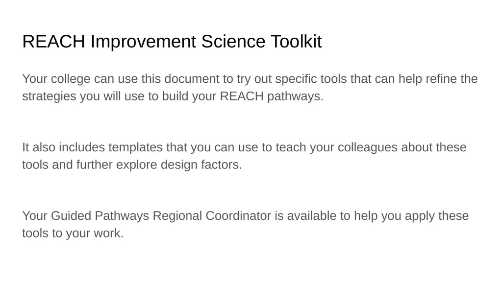 REACH Improvement Science Toolkit DESIGN pathway - slide 2 of 17