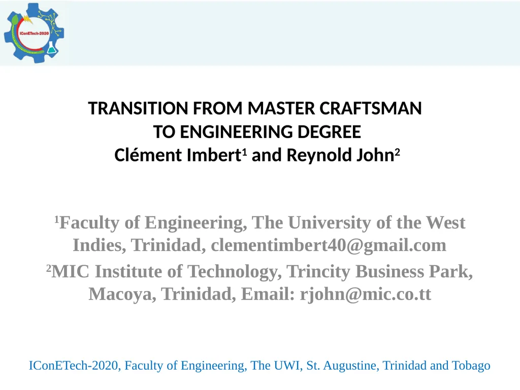 TRANSITION FROM MASTER CRAFTSMAN TO ENGINEERING - slide 1 of 12
