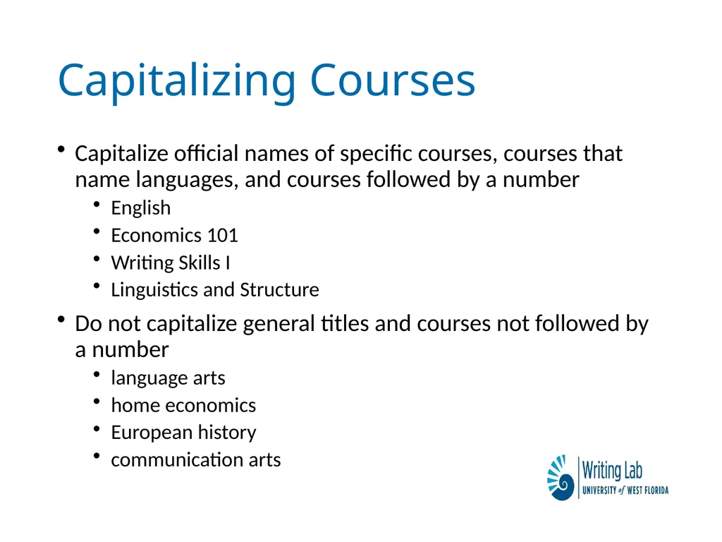Writing Lab Capitalization – Academic - slide 3 of 5