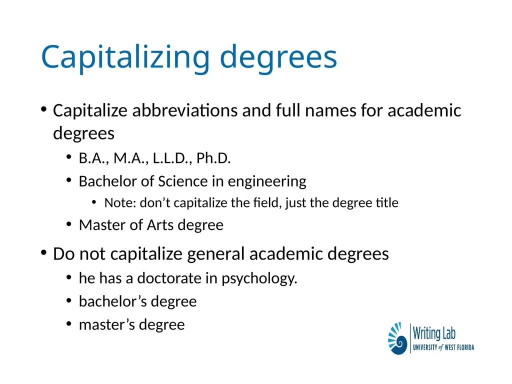 Writing Lab Capitalization – Academic - slide 4 of 5