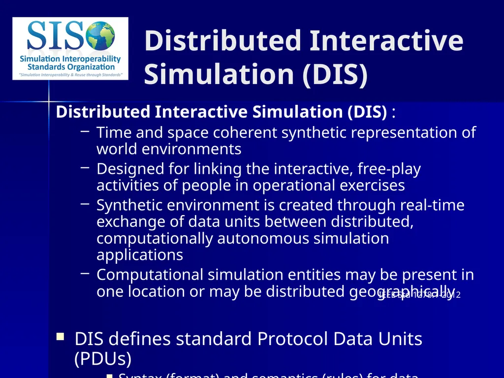 Distributed Interactive Simulation (DIS) 101 Mark - slide 3 of 57