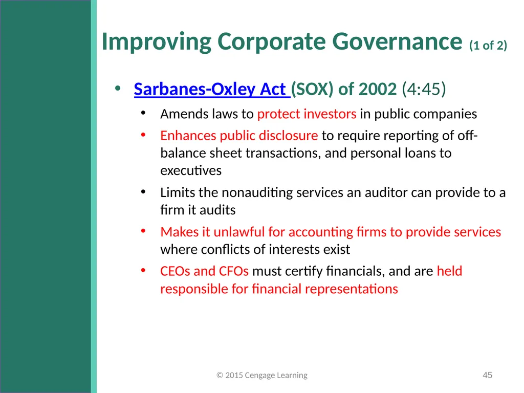 Key Topics Ch: 1 - 4 © 2015 Cengage Learning - slide 45 of 49