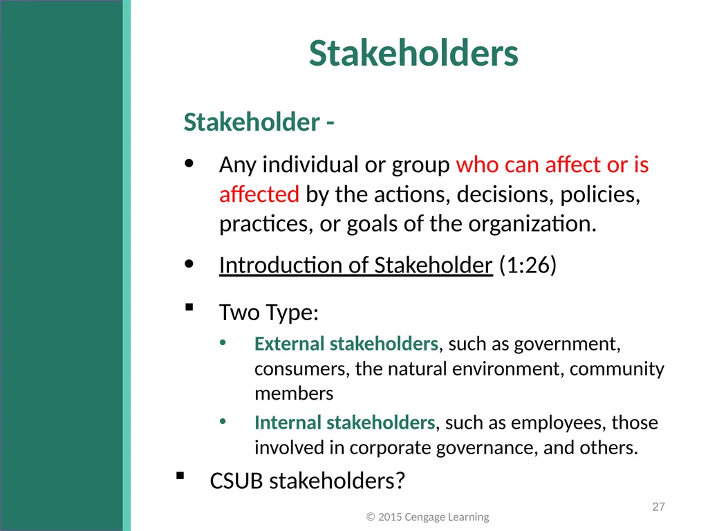 Key Topics Ch: 1 - 4 © 2015 Cengage Learning - slide 27 of 49