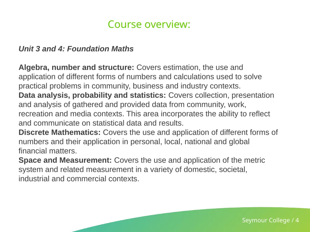 VCE Foundation Maths Why choose Foundation - slide 4 of 5