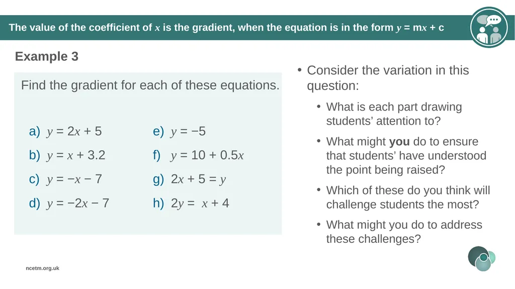 Writing linear equations in the form y = mx + - slide 20 of 40