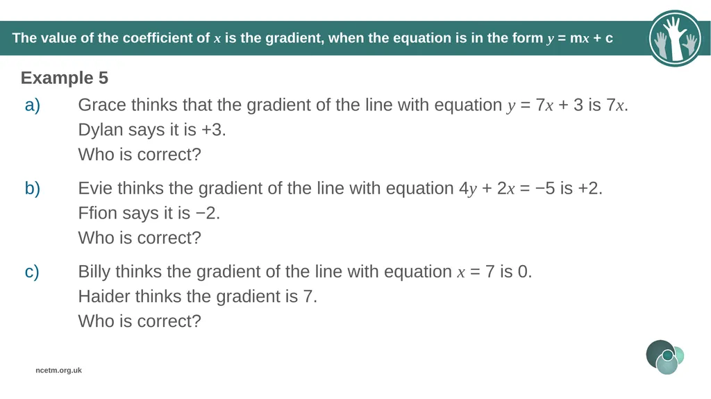 Writing linear equations in the form y = mx + - slide 23 of 40