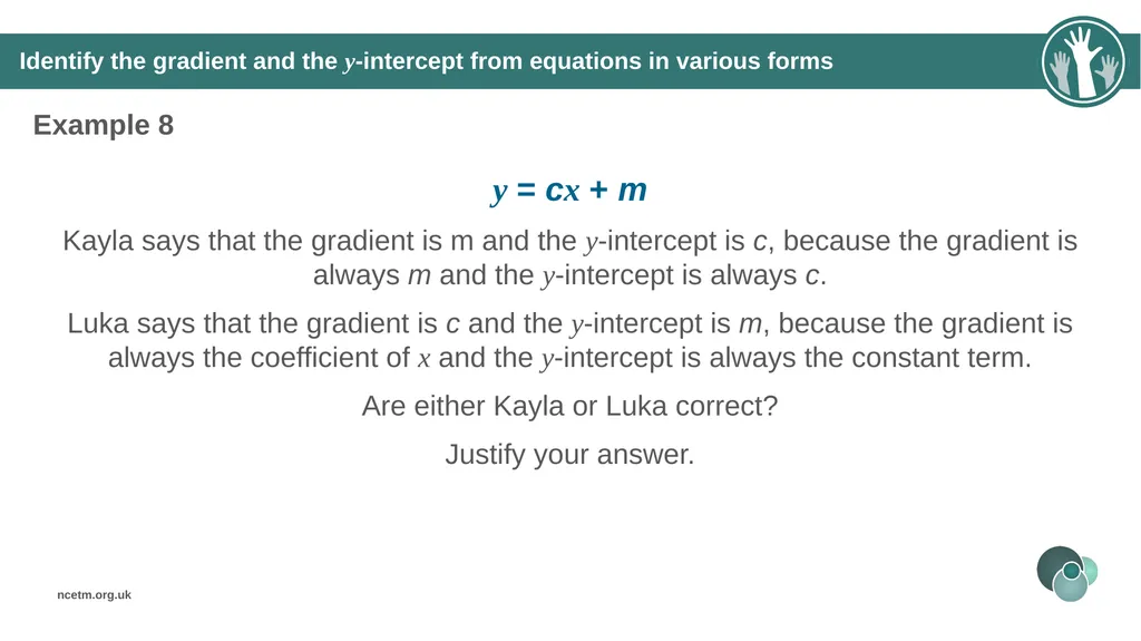 Writing linear equations in the form y = mx + - slide 29 of 40