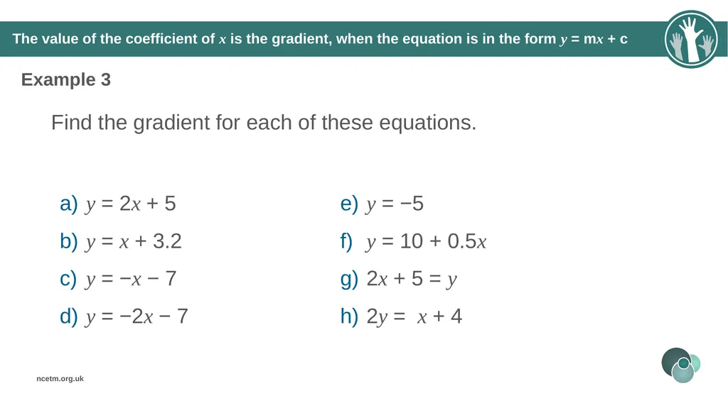 Writing linear equations in the form y = mx + - slide 19 of 40