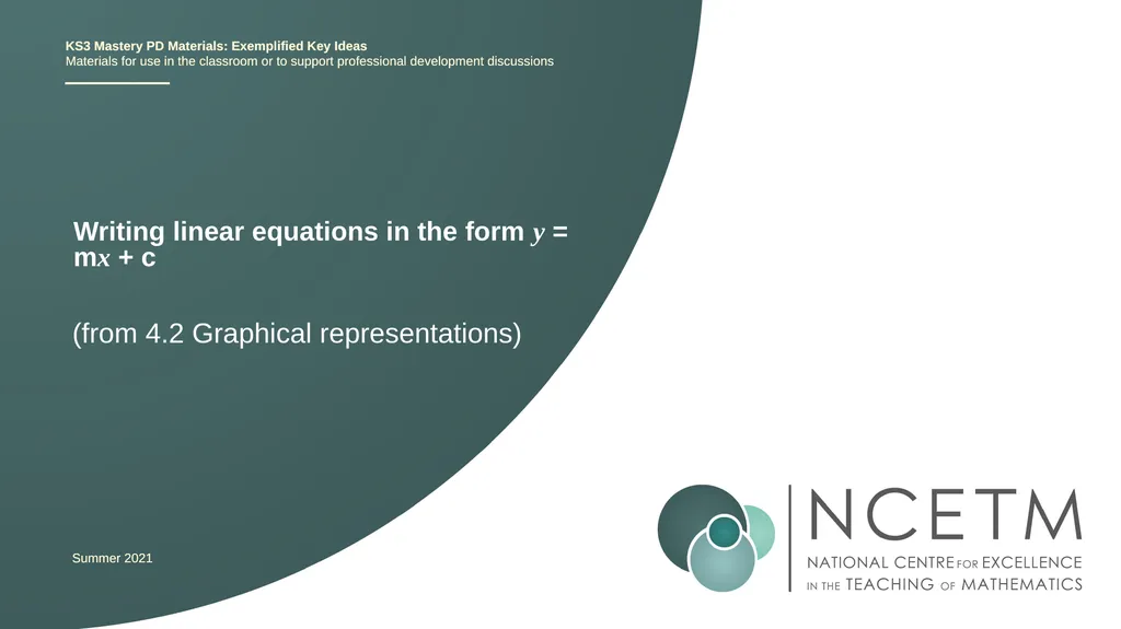 Writing linear equations in the form y = mx + - slide 1 of 40