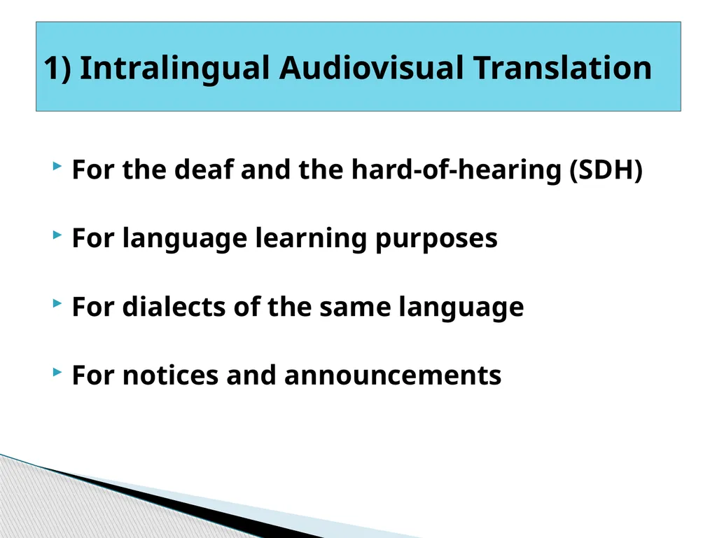 Types of AVT Audiovisual programmes use two codes, - slide 5 of 15
