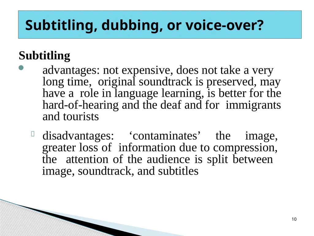 Types of AVT Audiovisual programmes use two codes, - slide 10 of 15