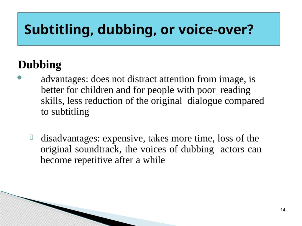 Types of AVT Audiovisual programmes use two codes, - slide 14 of 15