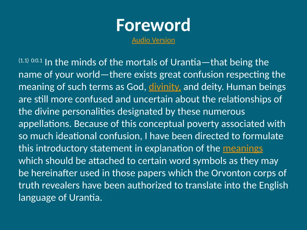 The Urantia Book Foreword Paper Foreword - Video - slide 2 of 113