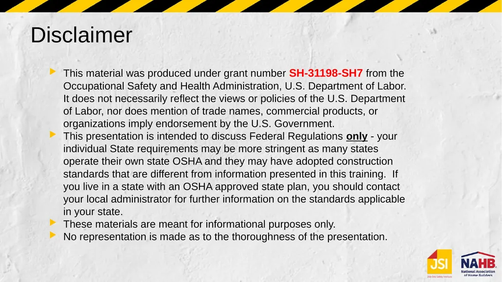 Section 6 Fall Protection Rescue plan Disclaimer - slide 2 of 19