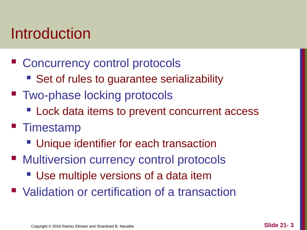 CHAPTER 21 Concurrency Control Techniques - slide 3 of 38