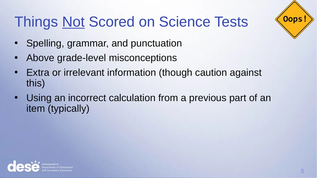 MCAS Scoring of Science & Technology/Engineering - slide 5 of 44