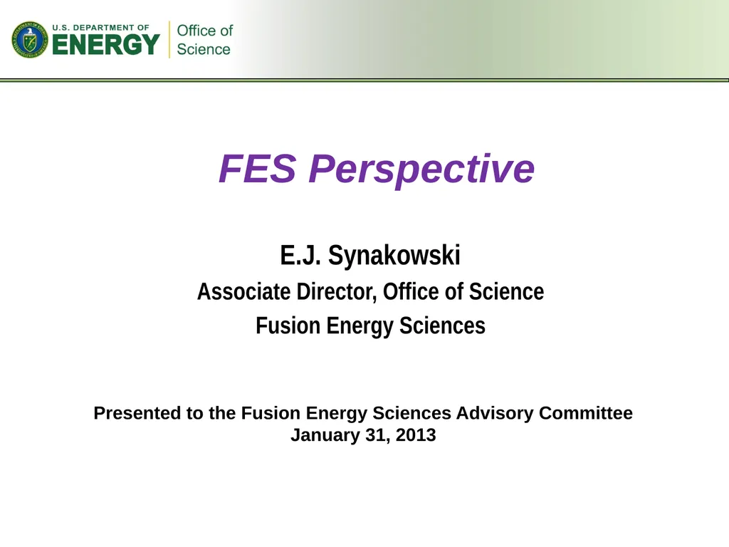 FES Perspective E.J. Synakowski Associate - slide 1 of 20