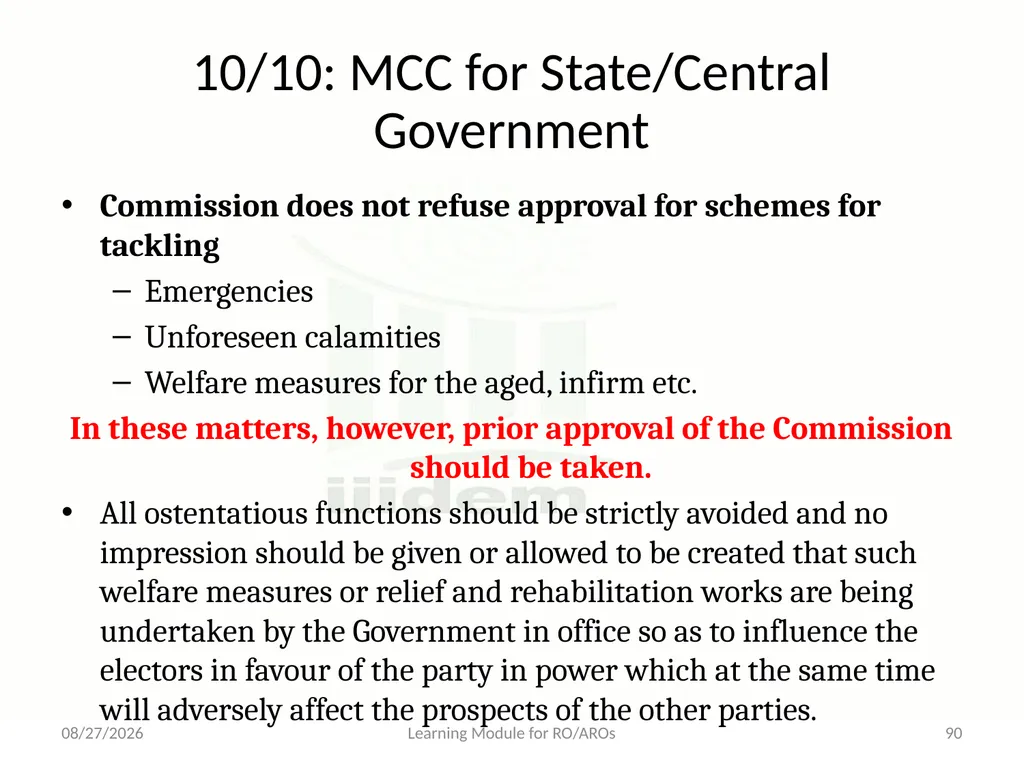 Model Code of Conduct (MCC) Learning Module for - slide 90 of 99