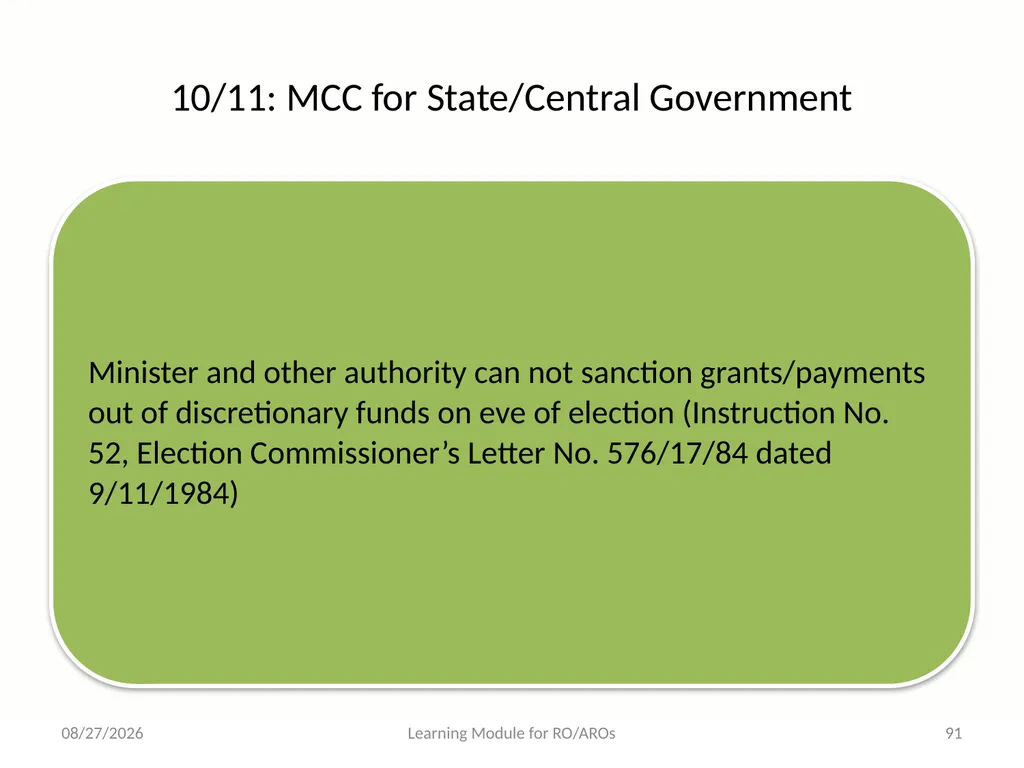 Model Code of Conduct (MCC) Learning Module for - slide 91 of 99