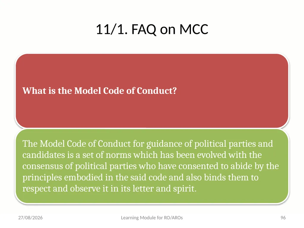 Model Code of Conduct (MCC) Learning Module for - slide 96 of 99