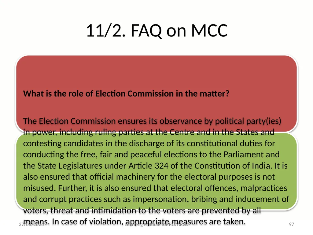 Model Code of Conduct (MCC) Learning Module for - slide 97 of 99
