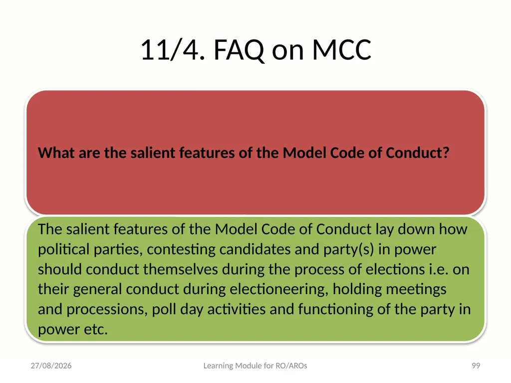 Model Code of Conduct (MCC) Learning Module for - slide 99 of 99