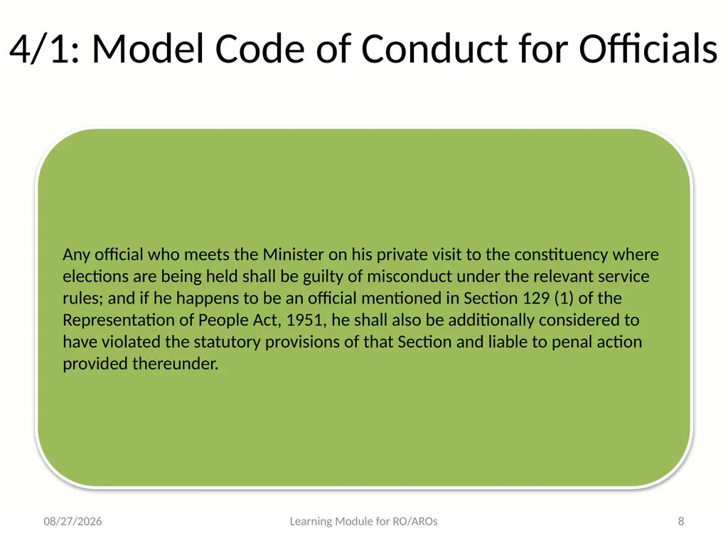 Model Code of Conduct (MCC) Learning Module for - slide 8 of 99