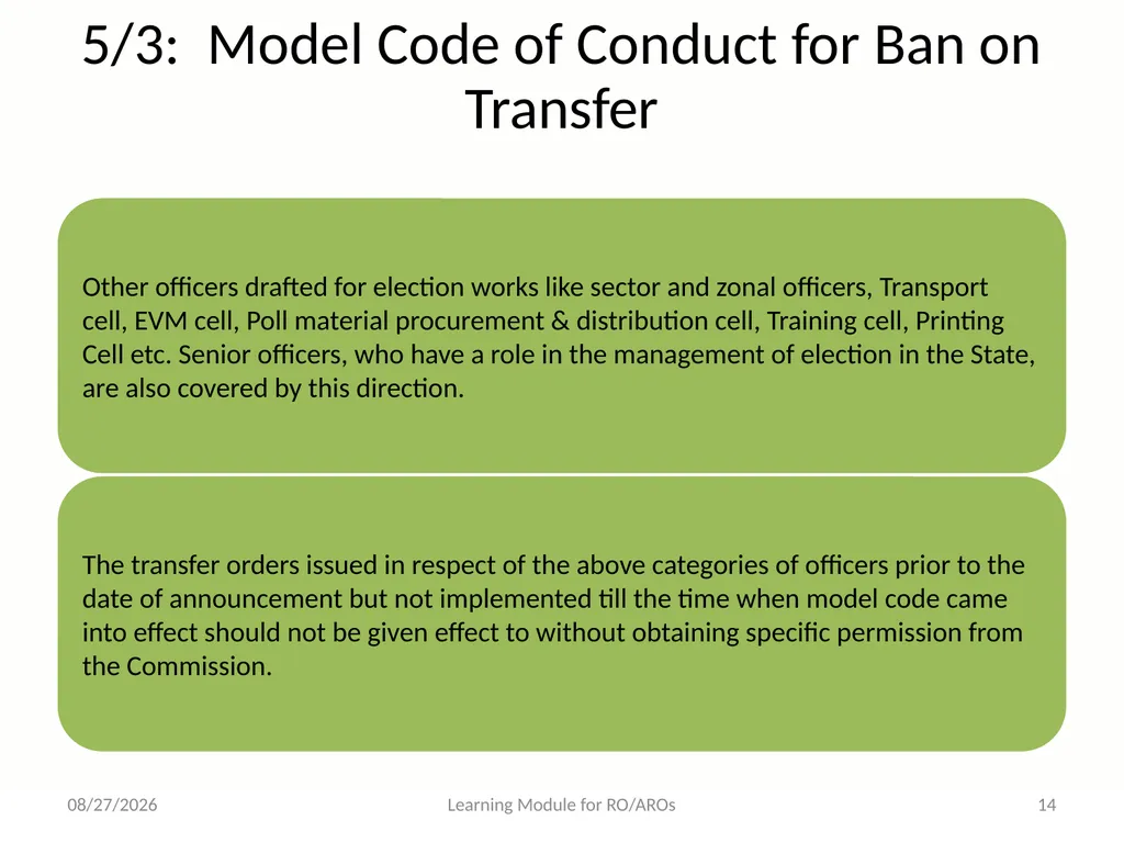 Model Code of Conduct (MCC) Learning Module for - slide 14 of 99