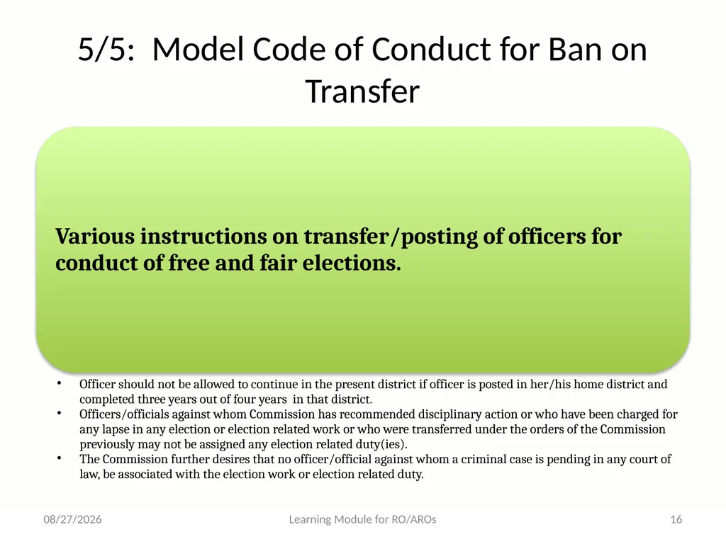 Model Code of Conduct (MCC) Learning Module for - slide 16 of 99