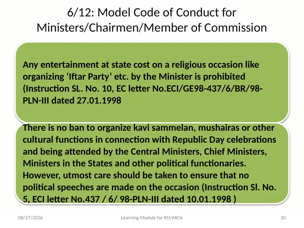 Model Code of Conduct (MCC) Learning Module for - slide 30 of 99