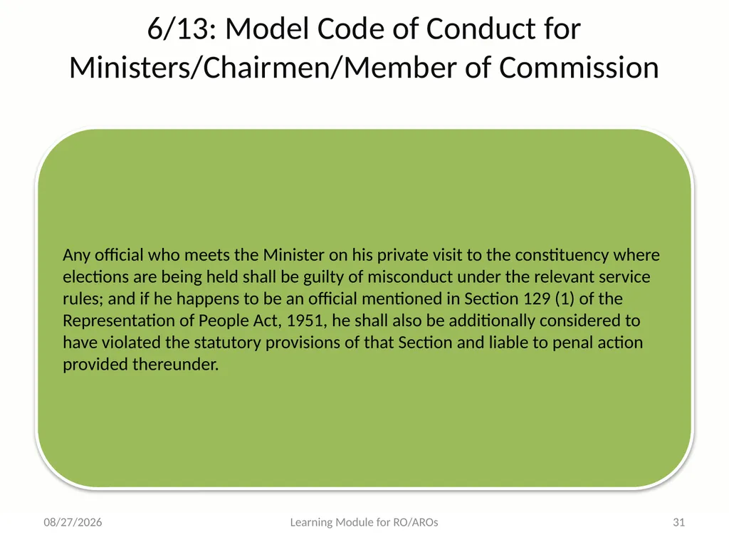 Model Code of Conduct (MCC) Learning Module for - slide 31 of 99