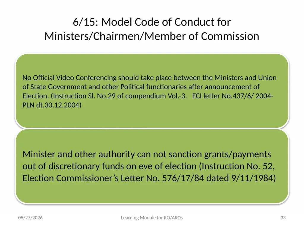 Model Code of Conduct (MCC) Learning Module for - slide 33 of 99