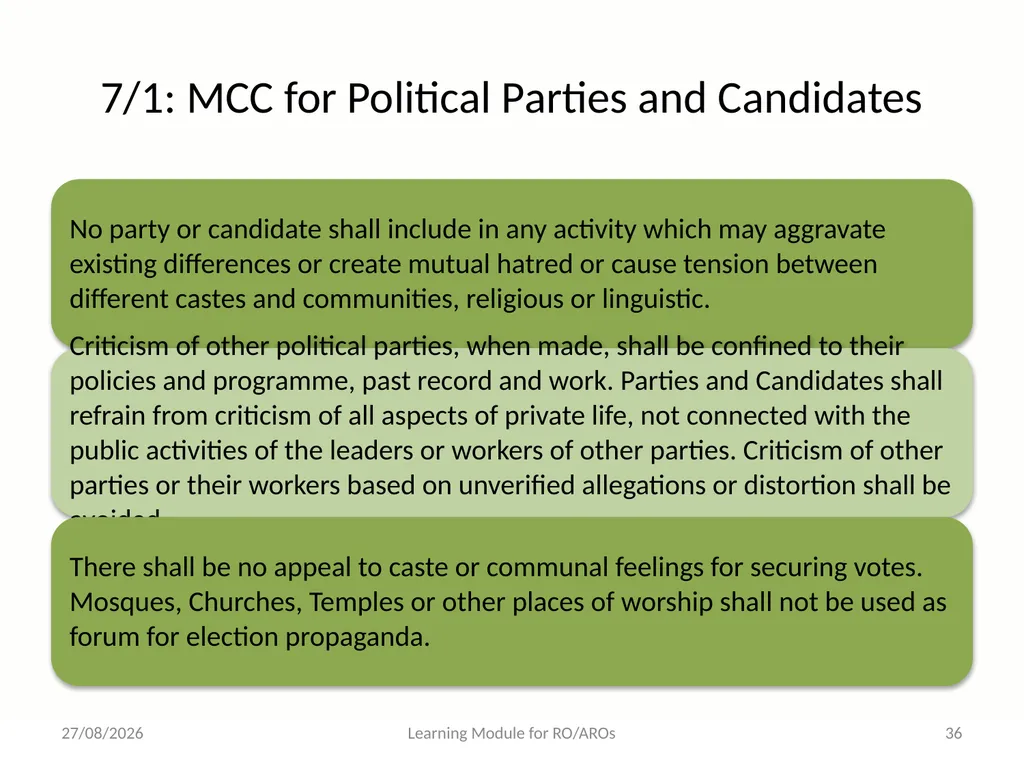 Model Code of Conduct (MCC) Learning Module for - slide 36 of 99