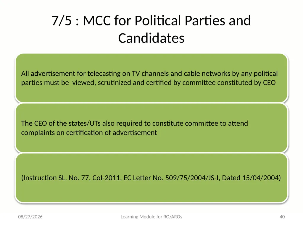 Model Code of Conduct (MCC) Learning Module for - slide 40 of 99