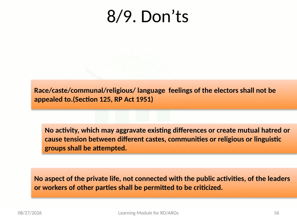Model Code of Conduct (MCC) Learning Module for - slide 56 of 99