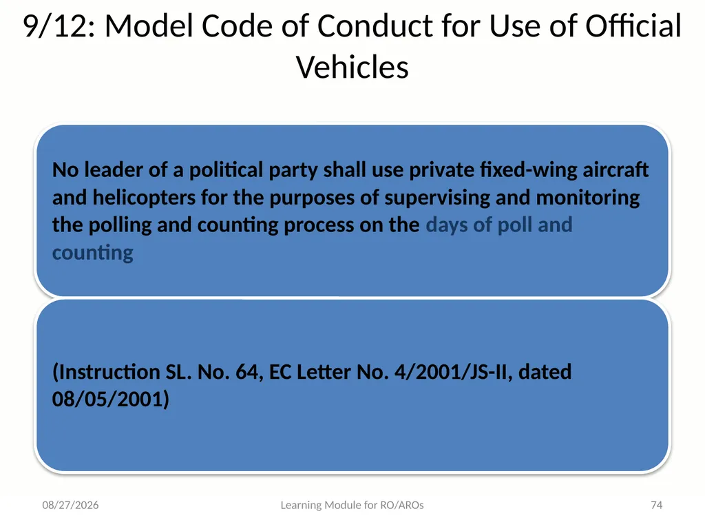 Model Code of Conduct (MCC) Learning Module for - slide 74 of 99