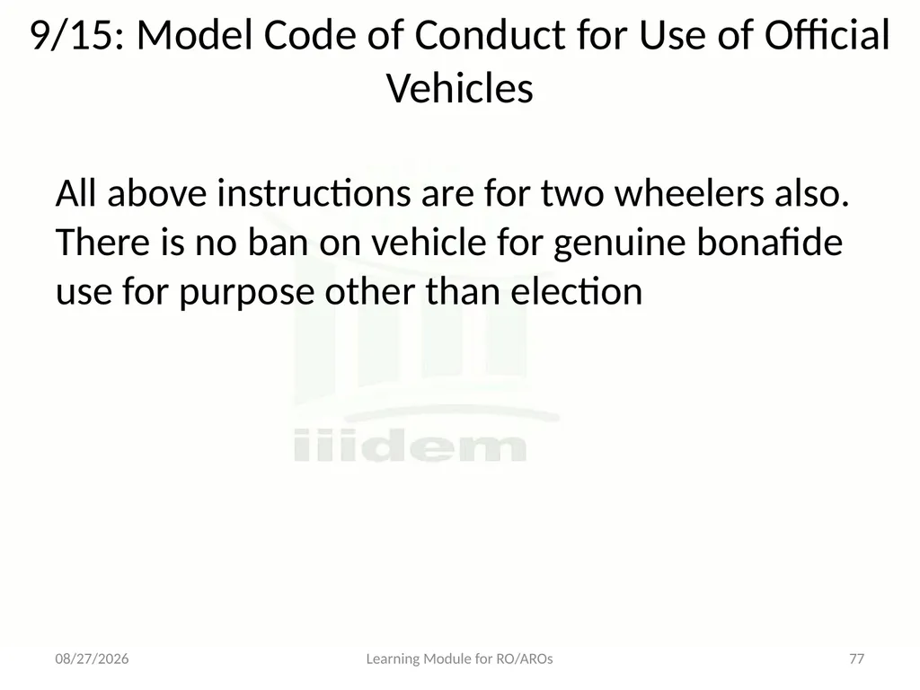 Model Code of Conduct (MCC) Learning Module for - slide 77 of 99