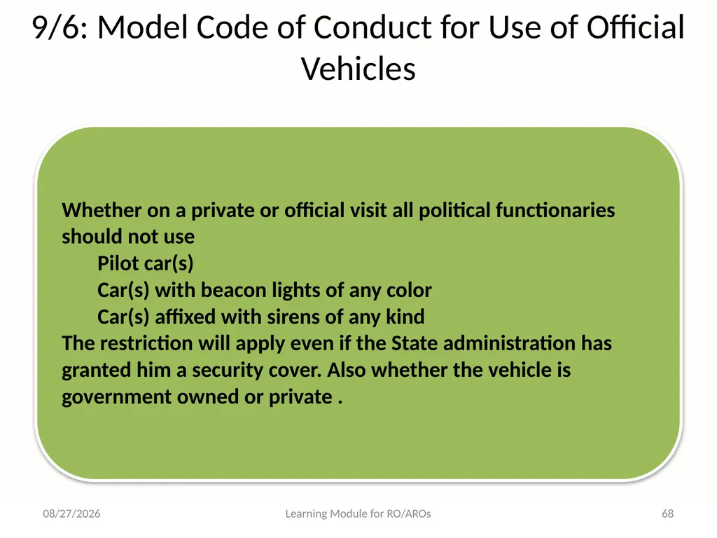 Model Code of Conduct (MCC) Learning Module for - slide 68 of 99