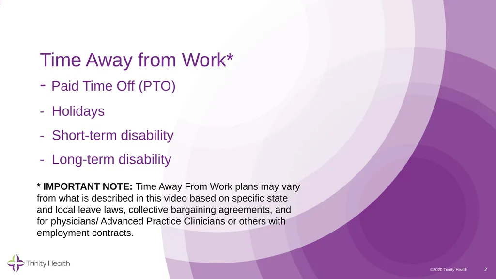 * IMPORTANT NOTE: Time Away From Work plans may - slide 2 of 13