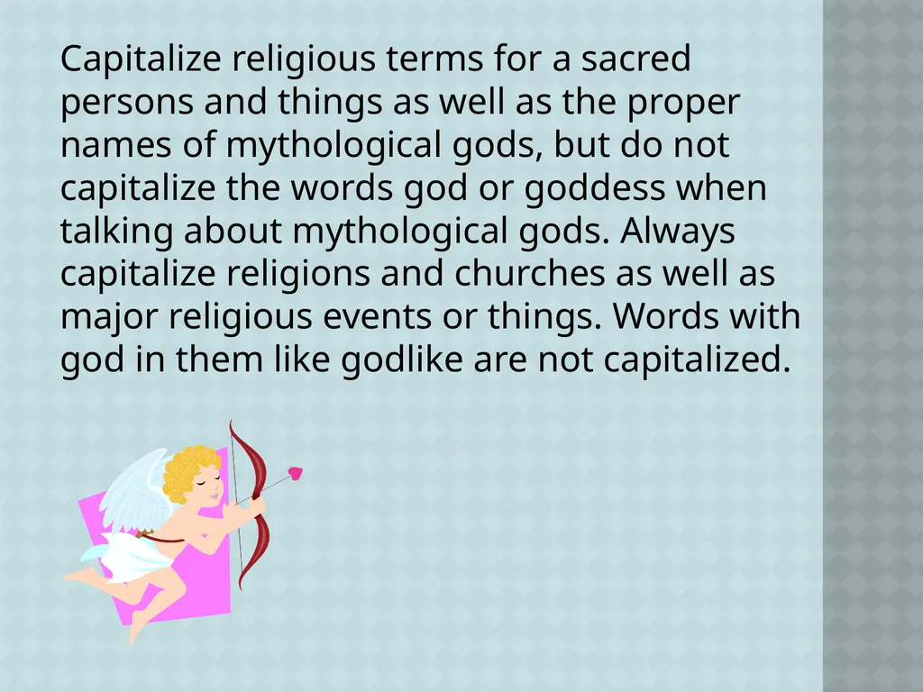 Capitalization: Religious Denominations, Events, - slide 2 of 2