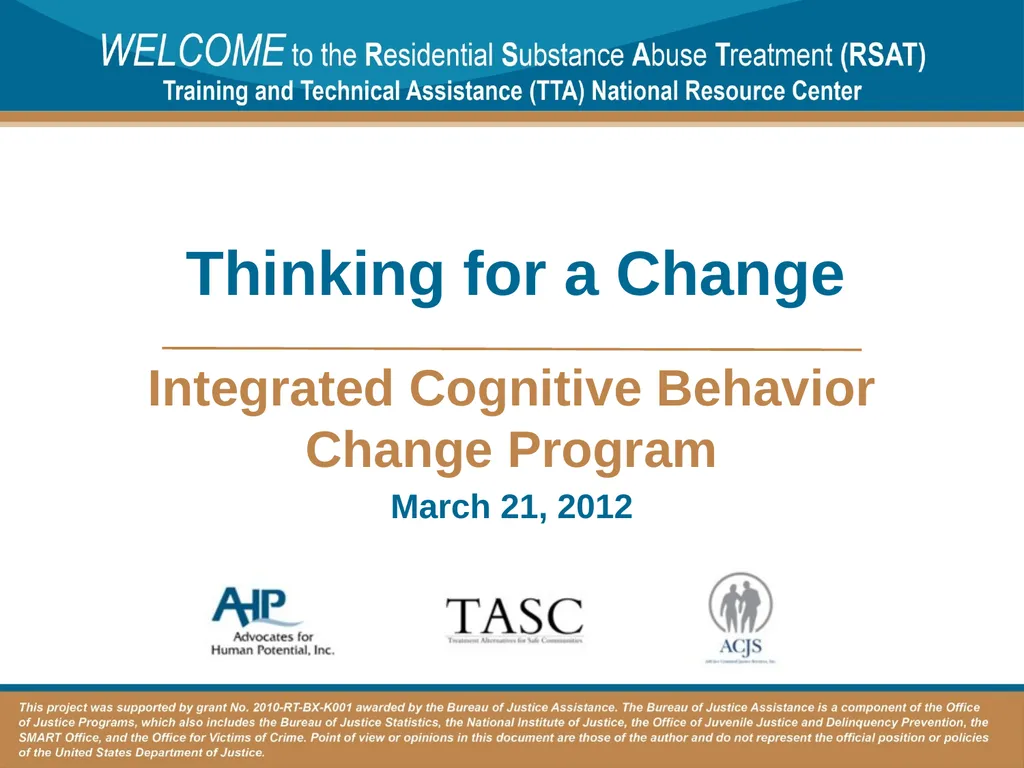 Thinking for a Change Integrated Cognitive - slide 1 of 38